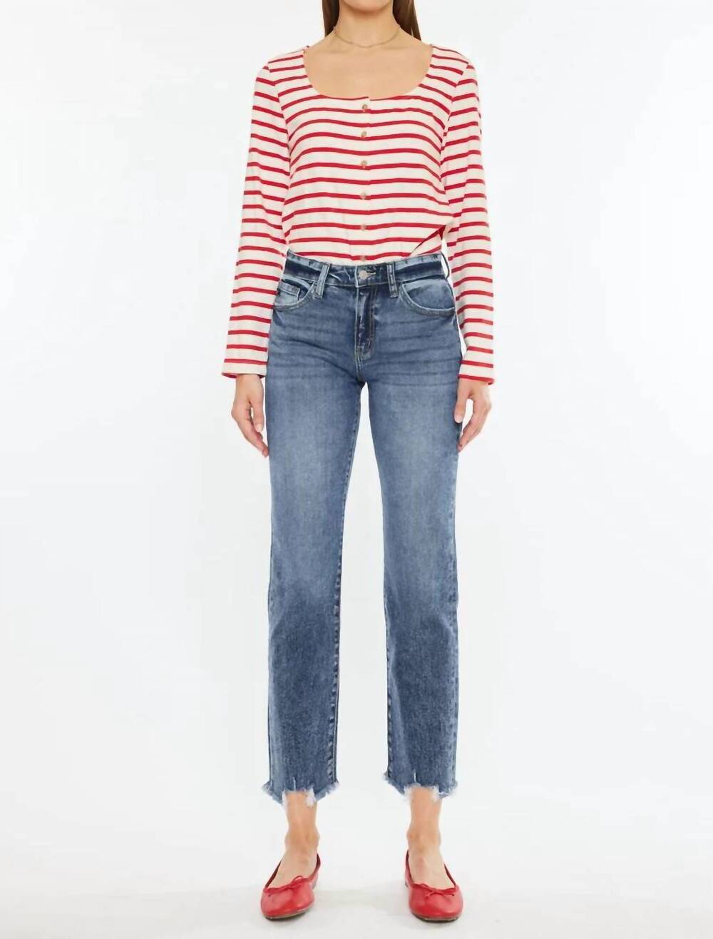 NEW KANCAN katherine high rise slim straight jeans in dark